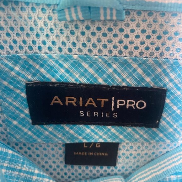 Ariat Pro Series Button Down Mens Size L Blue Plaid Vented Short Sleeve Western - Picture 2 of 9